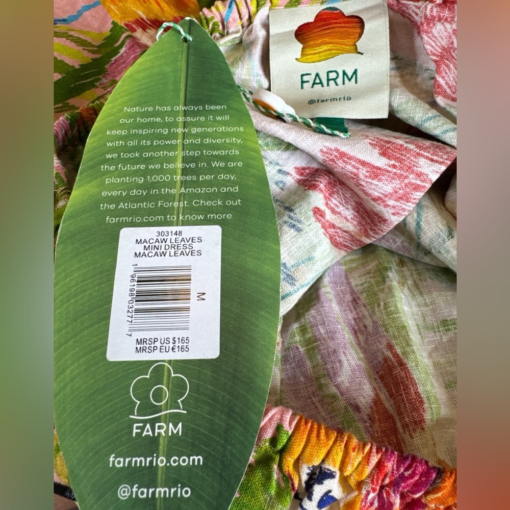 FARM RIO Macaw Leaves Mini Dress, Size M. - Picture 6 of 11